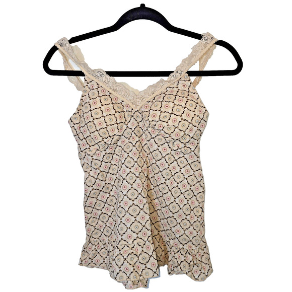 Y2K L.e.i. Floral Lace Trim Cami Top Built in Bra Padded Tank Cotton Size Small - Picture 1 of 8